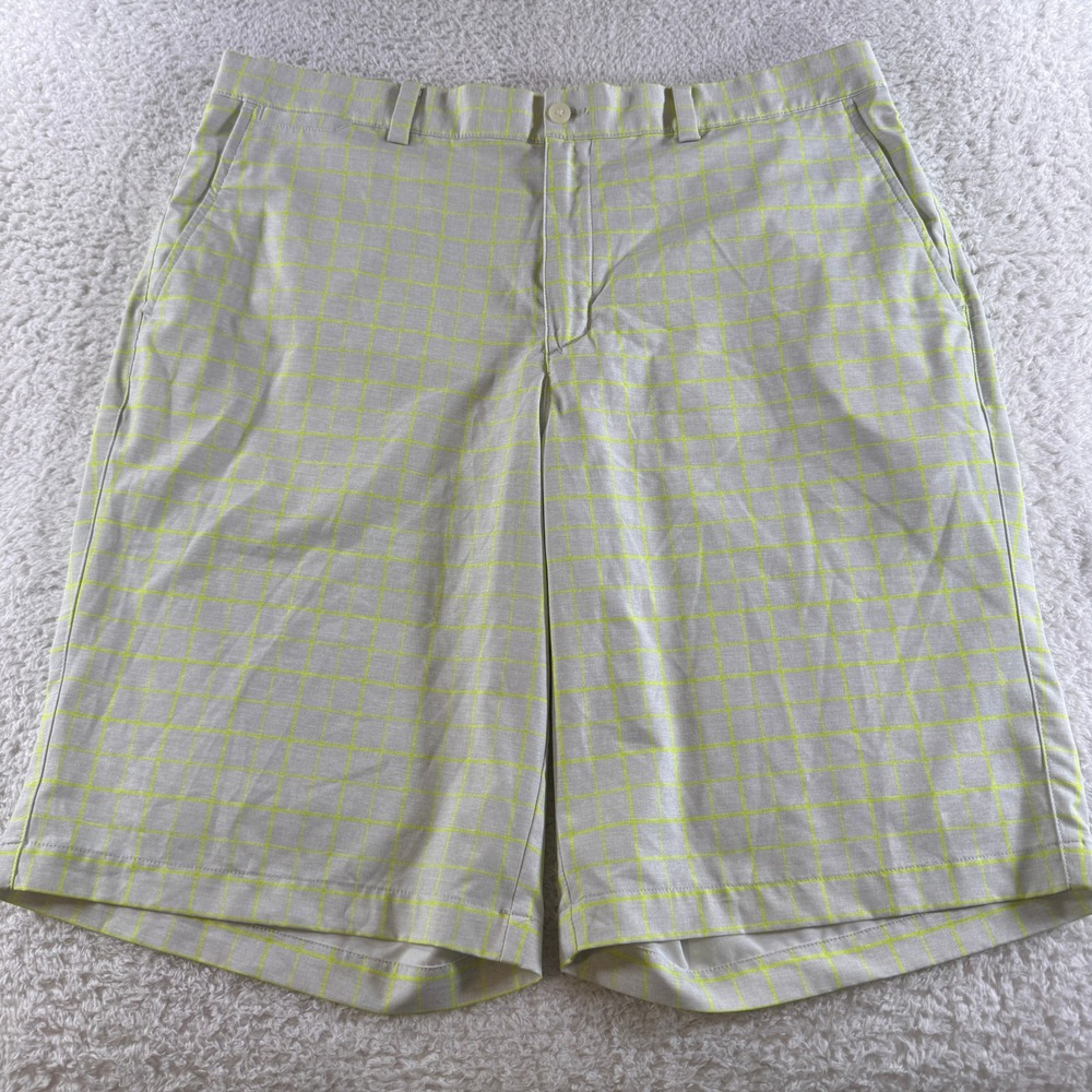 Nike Dri-Fit Golf Tour Performance Dri Fit Green Gray Check Shorts Mens 36x11"